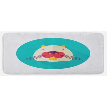 Colorful Kitchen Mat, Beaver Portrait with Small Eyes and Giant Teeth Cartoon Style Animal Illustration, Plush Decorative Kitchen Mat with Non Slip Backing, 47" X 19", Multicolor, by Ambesonne
