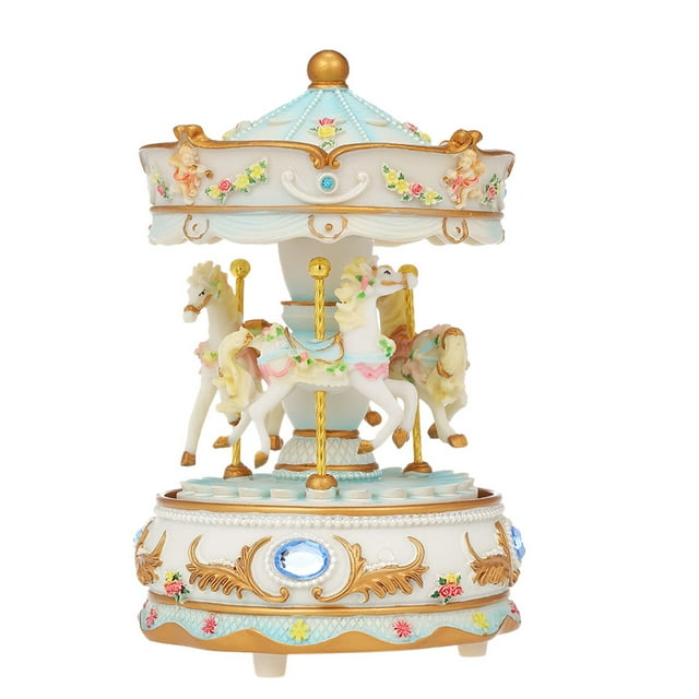 Mistaha Mini Carousel Clockwork Music Box Colorful LED Merry-go-round Musical Box Gift for Girlfriend Kids