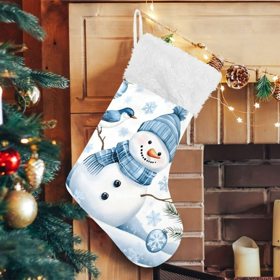 Ryvnso Christmas Stockings Bird and Snowman 17.7" Large Stocking Decoration 1 Pack