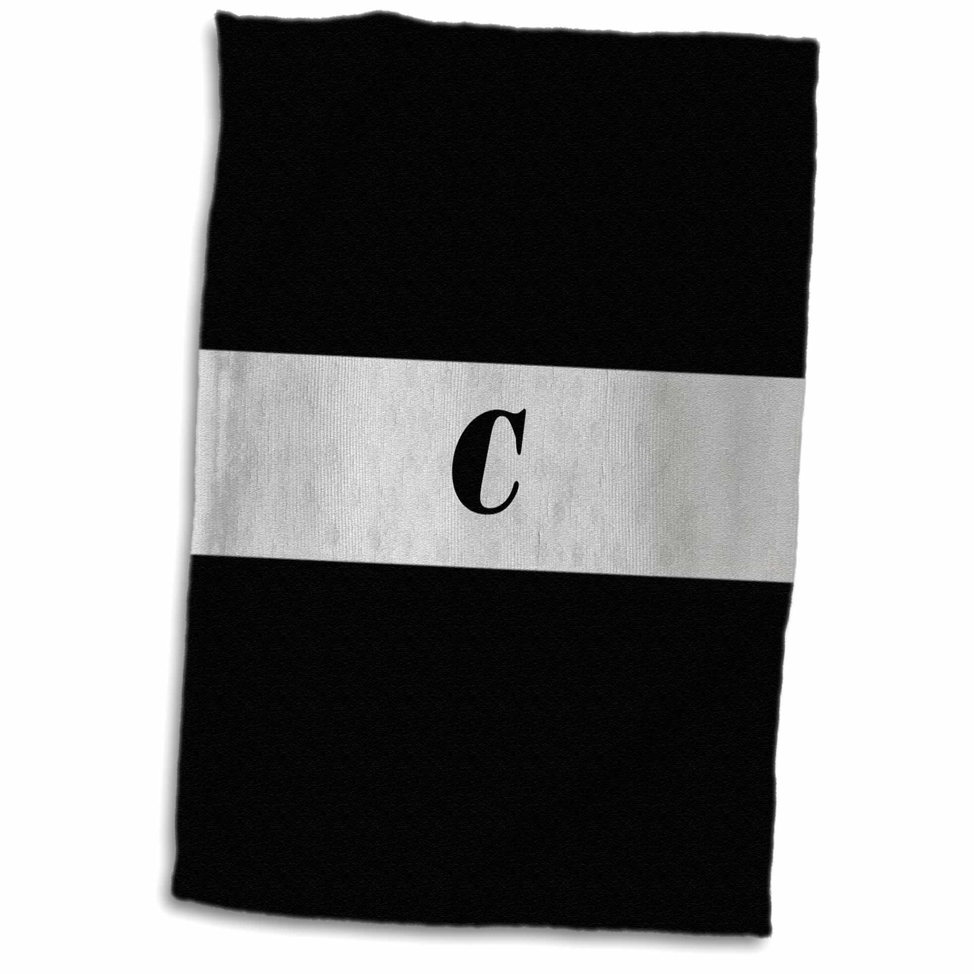 3dRose Black n Silver Monogram Letter C - Towel, 15 by 22-inch