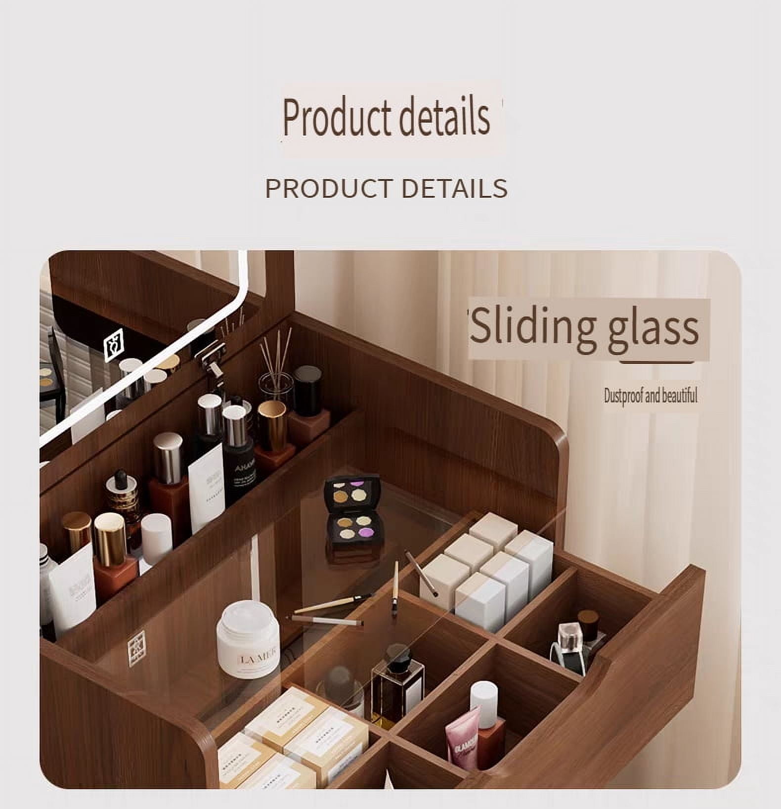 Mintazer 18.9" Flip-Top Makeup Vanity Table Set with LED Light Mirror, 3 in 1 Dressing Table with 3 Storage Drawers & Cushioned Stool for Bedroom, Walnut