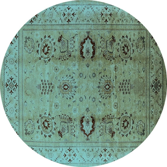Ahgly Company Indoor Round Oriental Light Blue Industrial Area Rugs, 3' Round