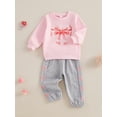 thumbnail image 3 of aturustex Toddler Baby Girl 2Pcs Tracksuits Outfits 3M 6M 12M 18M 2T 3T Infant Long Sleeve Sweatshirt Bow Print Pullovers Crew Neck Tops + Sweatpants uits Kids Cute Daily Spring Fall Clothes, 3 of 7