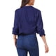 thumbnail image 3 of Blazer corto de gasa azul real para mujer con solapa abierta y mangas 3/4 fruncidas, 3 of 6