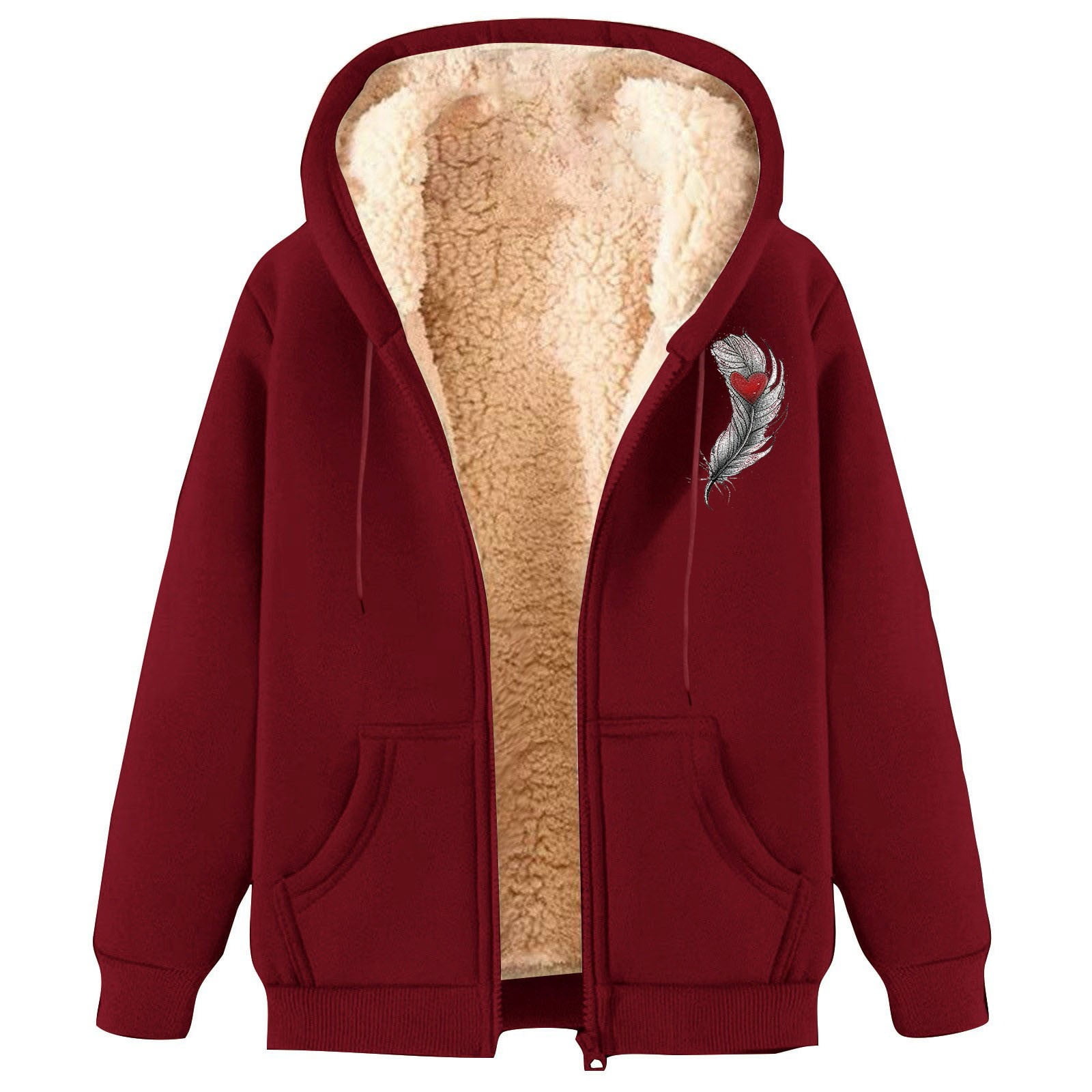 Xdegoge Heavy Weight Fleece Jacket Women Sherpa Lined Thermal Casual Oversized Graphic Hoodies Cozy Long Sleeve Hooded Full Zip Jackets Warm Cold Weather Fuzzy Winter Fashion Clothes with Pockets