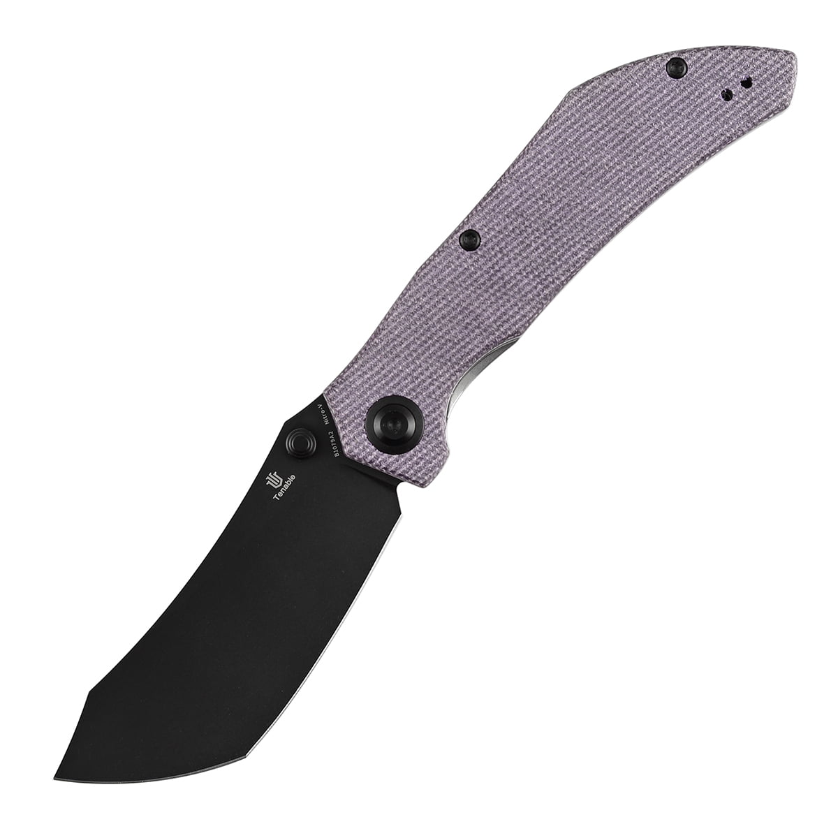 Tenable Tipper Folding Pocket Knife 3.39'' Blackwash Nitro V Blade,Purple Micarta Handle,B1079A2