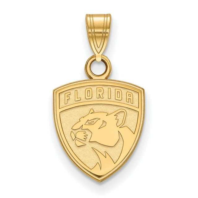 925 Sterling Silver Yellow Gold-Plated Official NHL Florida Panthers Small Pendant Charm - 19mm x 13mm
