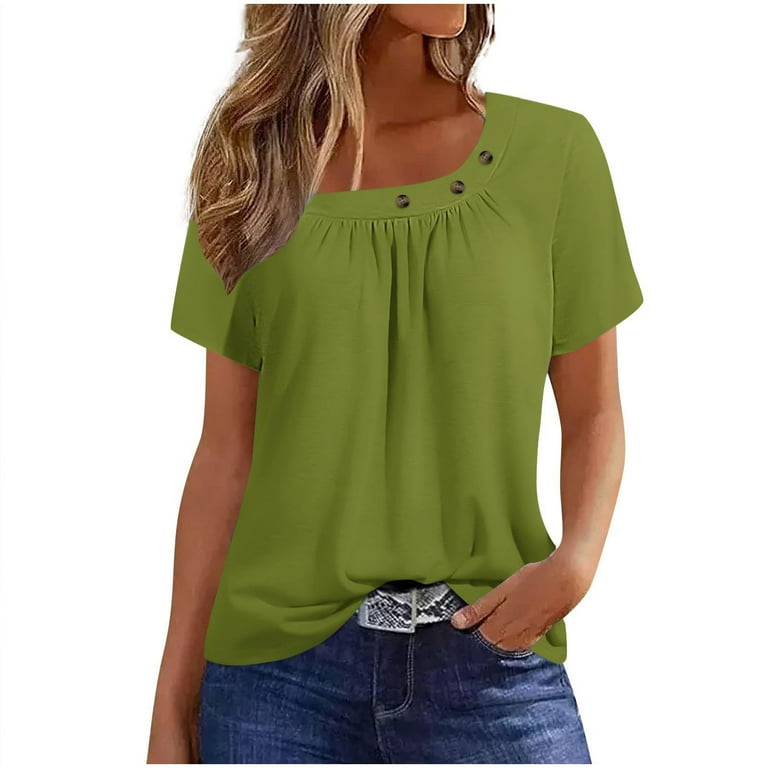 FZYLQY Women's Loose Fit Short Sleeve Square Neck T-Shirt – Casual Basic Top For Summer