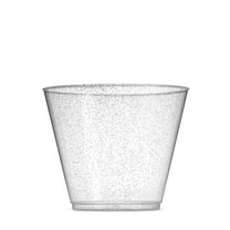 100 Glitter Plastic Cups - 9 Oz Clear Plastic Cups Old Fashioned Tumblers -Silver Glitter Cups Disposable Wedding Cups Party Cups