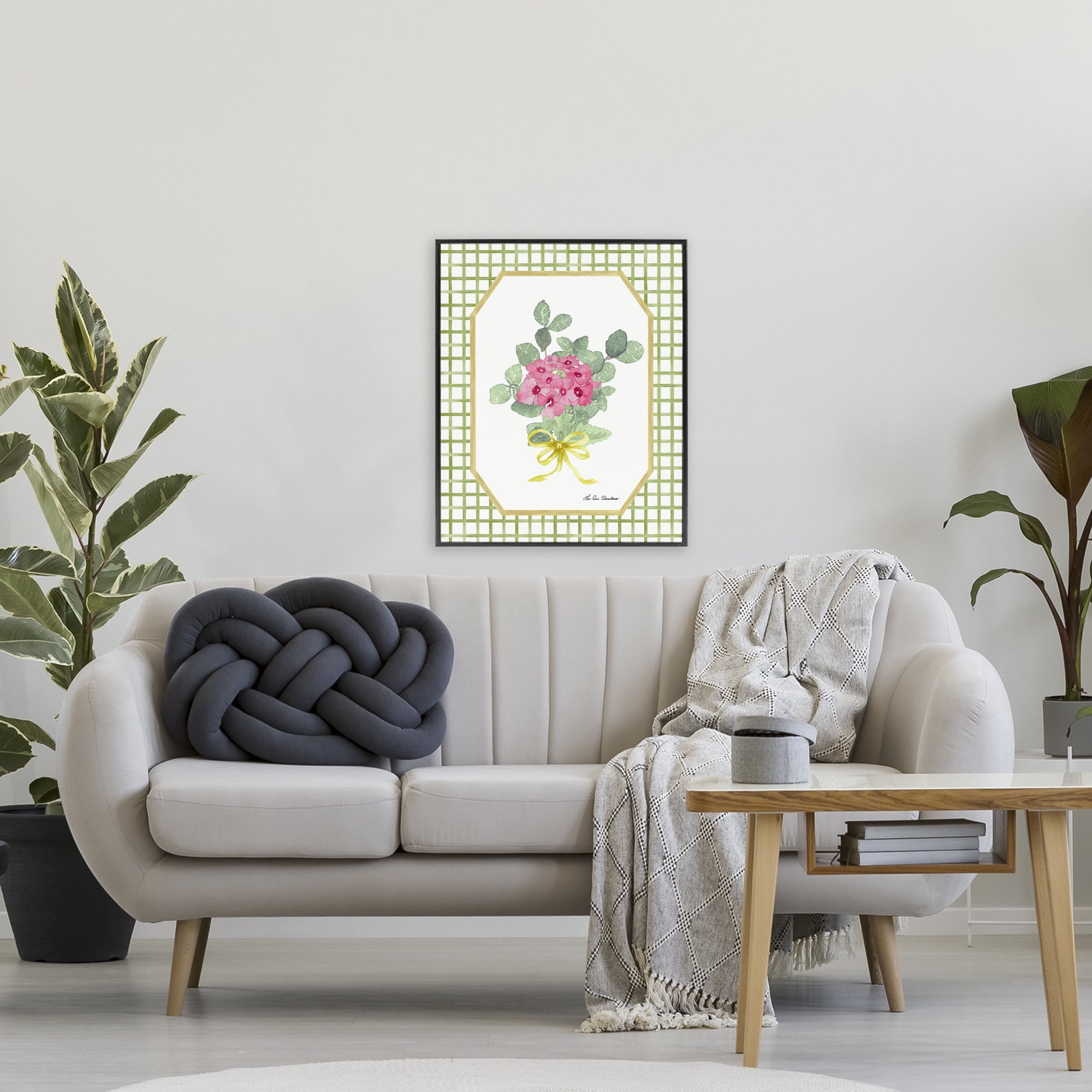 Botanical Story on Grid Pattern Black Framed Giclee Art, design by Lee Ann Sanders