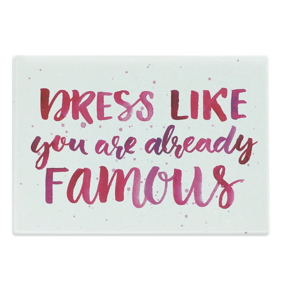 Inspirational Cutting Board, Watercolor Words About Fashion Clothes Fame Pink Brushstrokes Calligraphy, Decorative Tempered Glass Cutting and Serving Board, Large Size, Pink Fuchsia, by Ambesonne