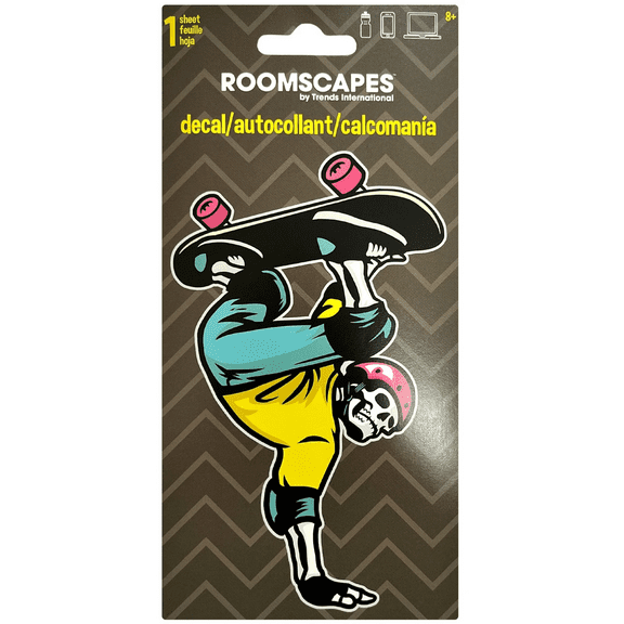 8 in x 4 in Skateboard Skeleton Adhesive Decal Sticker, Durable Vinyl for Laptops, Water Bottles, Car Windows, Notebooks, Secure Adhesive, Customizable Design, Easy Apply