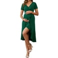 thumbnail image 2 of INSPIRE CHIC Women's Maternity Wrap Dress V Neck Ruffle Hem Semi Formal Shower Photoshoot Party Cocktail Pregnant Dresses Deep Green XXL, 2 of 6