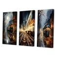 thumbnail image 3 of Designart "Train Misty Morning Painting II" Modern Wall Art Set Of 3 - Yellow Train Gallery Wall Set For Home Decor, 3 of 6