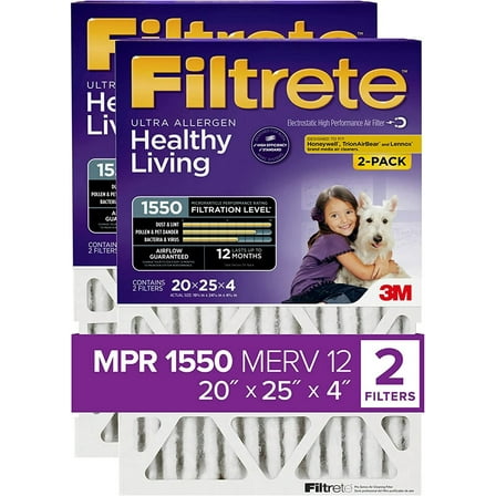 3M Filtrate Ultra Allergen Reduction Filter Slim Fit 20" x 25" x 4", 2-Pack