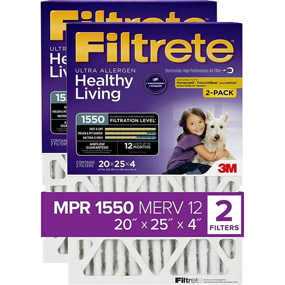 3M Filtrate Ultra Allergen Reduction Filter Slim Fit 20" x 25" x 4", 2-Pack