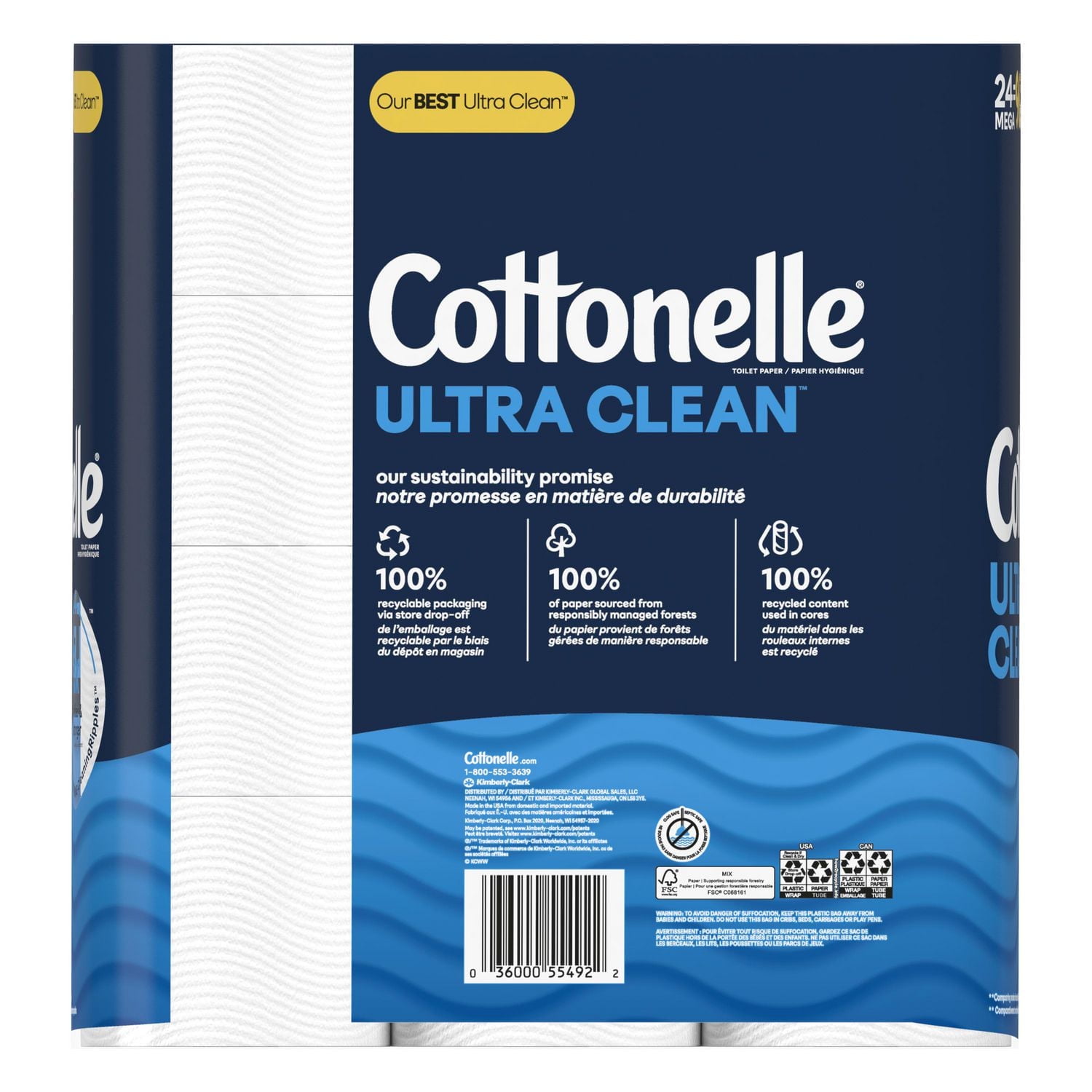Cottonelle Ultra Clean Toilet Paper, 24 Mega Rolls