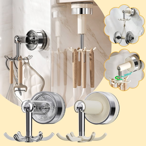 Ganchos giratorios con ventosa | Utensilio de cocina de pared de 6 garras | Instalación sin taladro | Organizador multiherramienta ABS a prueba de herrumbre | Ahorro de espacio | Reutilizable | los