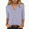 thumbnail image 2 of Godom Womens Button Down Shirts 3/4 Sleeve V Neck Dress Blouses Business Casual Tops, 2 of 7