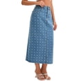 thumbnail image 4 of Falda de mezclilla Miaxi Inspire Chic para mujer, de cintura alta, con puntos suizos, abertura trasera, falda de columna casual, talla XL, azul claro, 4 of 6