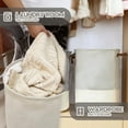 thumbnail image 7 of Sea Team Stripe Pattern Laundry Hamper Canvas Fabric Laundry Basket Collapsible Storage Bin with PU Leather Handles and Drawstring Closure, 17.7 by 13.8 inches, Waterproof Inner, Grey, 7 of 7