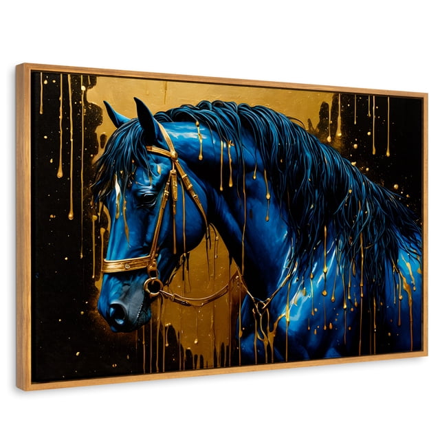 Cuadro Decorativo Marco Flotante Canvas Revolution Elegancia Azul Oro 90x60 madera