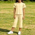 thumbnail image 2 of XYAIYT Outfit Sets for Girls 2-11 T Ruffle Short Sleeve Tops and Straight Leg Capri Pants Casual 2 Piece Sets, 2 of 6