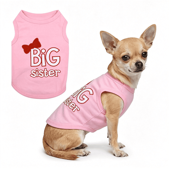 GASTROPOD Dog Shirt - 100% Cotton Shirts for Small Dogs - Pink Sleeveless Puppy Clothes - Lightweight and Breathable Dog Apparel - Girl Big Sister Dogs Clothes - Stretchy Pet T Shirts