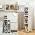 thumbnail image 5 of 2-Tier Narrow Bathroom Storage Cabinet with Wheels, Plastic Slim Organizer for Small Spaces, Milky White, 5 of 5