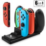 Controller Charger for Nintendo Switch, 6 in 1 Charging Dock Stand Station for Nintendo Switch Joy-Con Controllers and Pro Controllers with Charging Indicator and Type-C Charging Cable