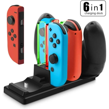 Controller Charger for Nintendo Switch, 6 in 1 Charging Dock Stand Station for Nintendo Switch Joy-Con Controllers and Pro Controllers with Charging Indicator and Type-C Charging Cable