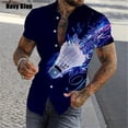 thumbnail image 3 of Camisa de playa de manga corta para hombre, estampado completo, con estampado de bádminton, para verano, informal, con personalidad, talla grande, 3 of 5