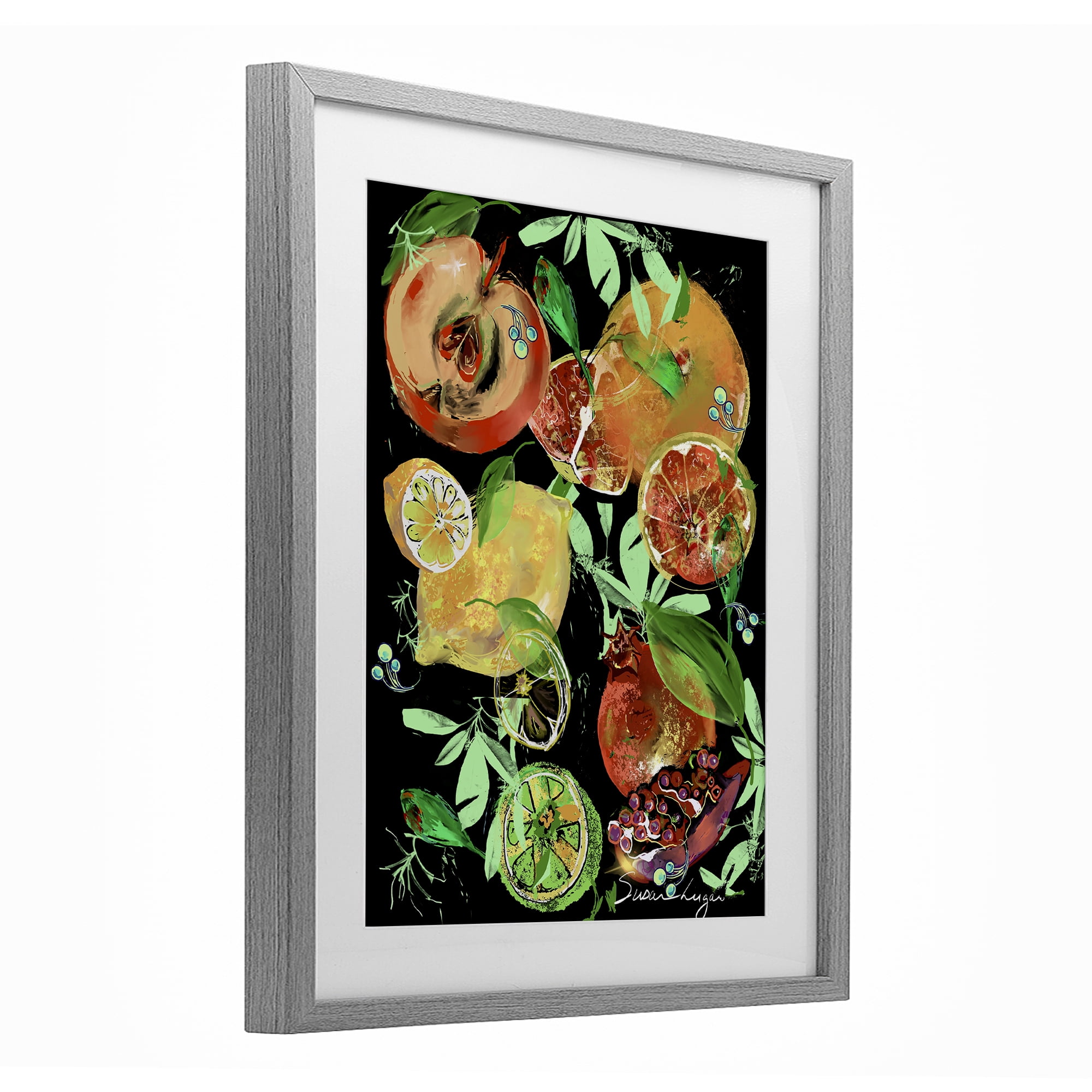 Stupell Industries Fruit Medley Combo Gray Framed Print Under Glass, design by Susan Lugar