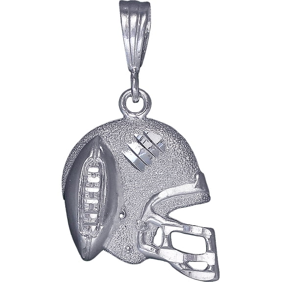Sterling Silver Football Helmet Charm Pendant Necklace 1.4 Inches 3 Grams with Diamond Cut Finish and 24 Inch Figaro Chain