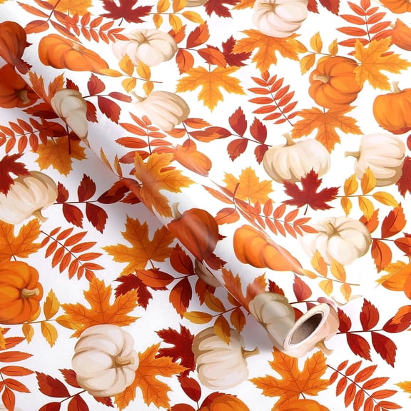 58"x 23" inchs Fall Wrapping Paper Pumpkin Maple Leaves Pattern Gift Wrap Paper for Autumn Birthday Baby Shower Thanksgiving Day Party Wrapping Supplies