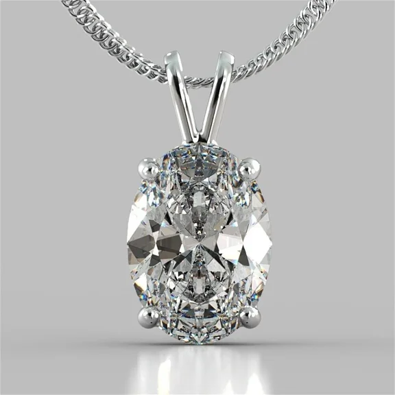 3.00 Ct Oval Cut Moissanite Solitaire Pendant Necklace 14K White Gold Plated