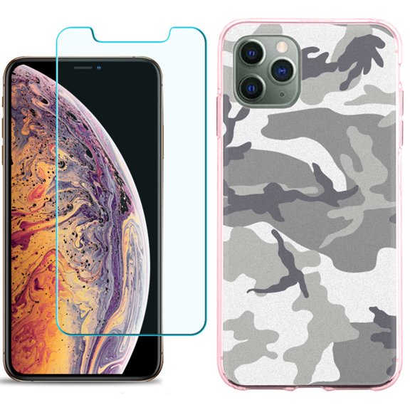 For Apple iPhone 11 Pro Case , Slim-Fit TPU Protective Phone Case with Tempered Glass Screen Protector, by OneToughShield ® - Urban Camo