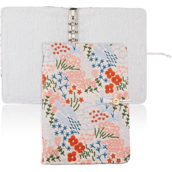 A5 Binder 6 Ring Refillable Cover 9.1"x6.3" Loose Leaf Personal Planner Cover with Button Pink Floral Notebook Binder for A5 Planner Brown