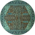 thumbnail image 1 of Ahgly Company Machine Washable Indoor Round Oriental Turquoise Blue Industrial Area Rugs, 4' Round, 1 of 4
