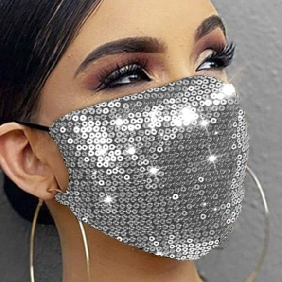 Cache-bouche à Paillettes Scintillant Réutilisable, Cache-Bouche Bling pour Mascarade, Bal, Fête, Boîte de Nuit, Danse, Cache-Bouche Brillant Ajustable pour Femmes et Filles (Argent)