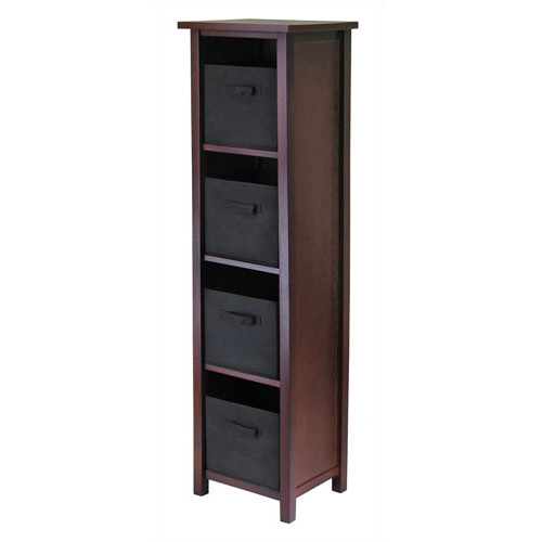 Winsome Milan 5-Tier Tall Storage Shelf with 4 Foldable Beige Fabric Baskets