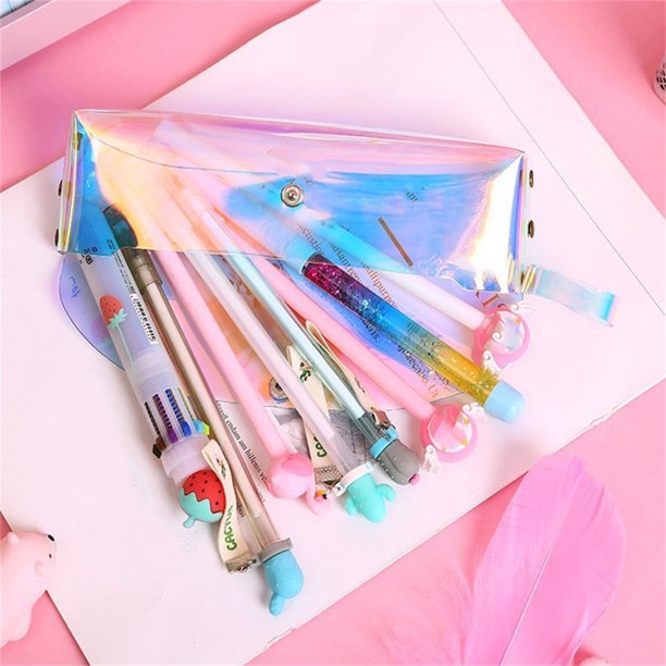 Estuche grande transparente Ozmmyan para lápices de niña: estuche de lápices de colores para papelería escolar, bolsa para guardar cosméticos, estuche pequeño tipo caja rosa. ¡Prepárate para la