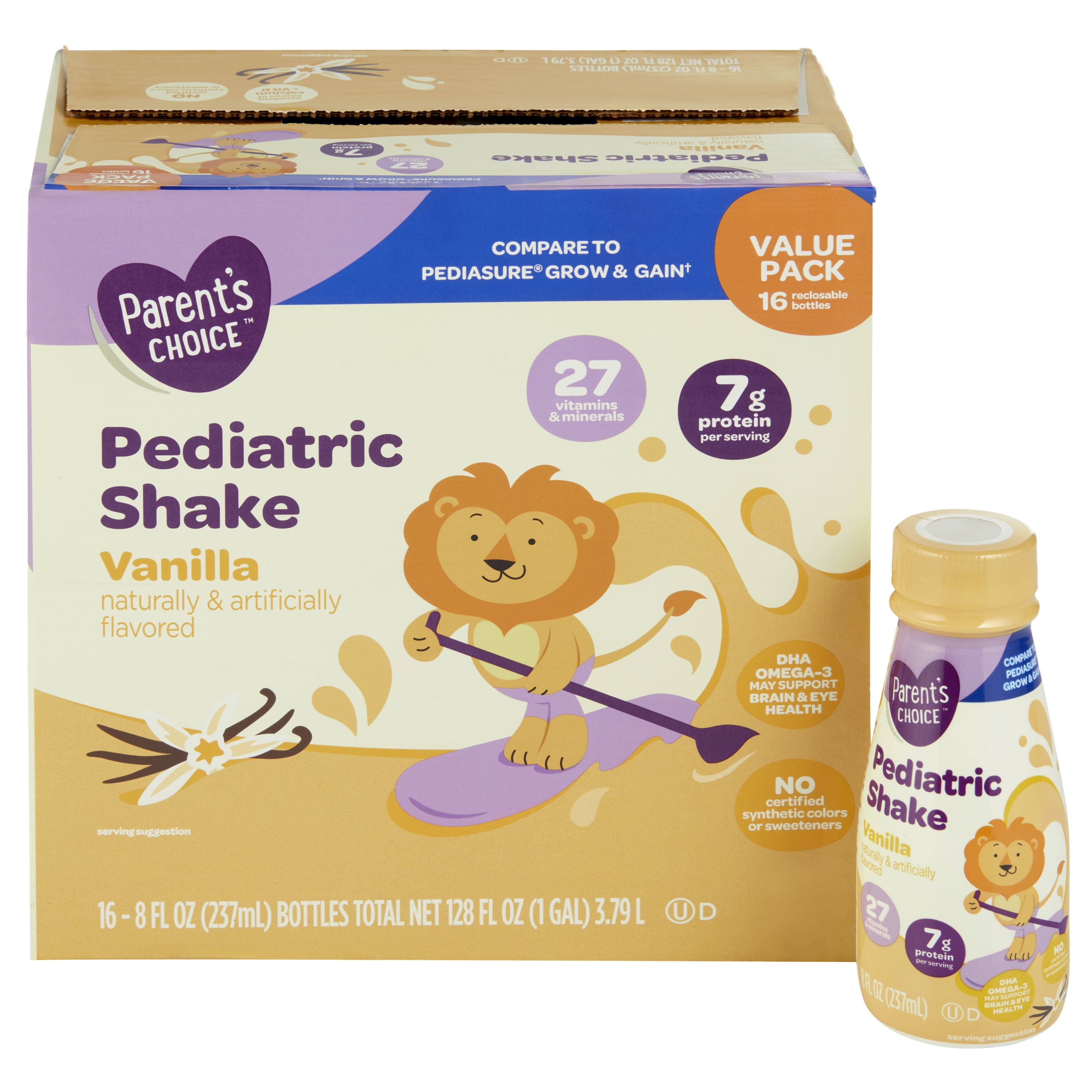 Parent's Choice Pediatric Shake, Vanilla, 8 fl oz Bottle, 16 Shakes