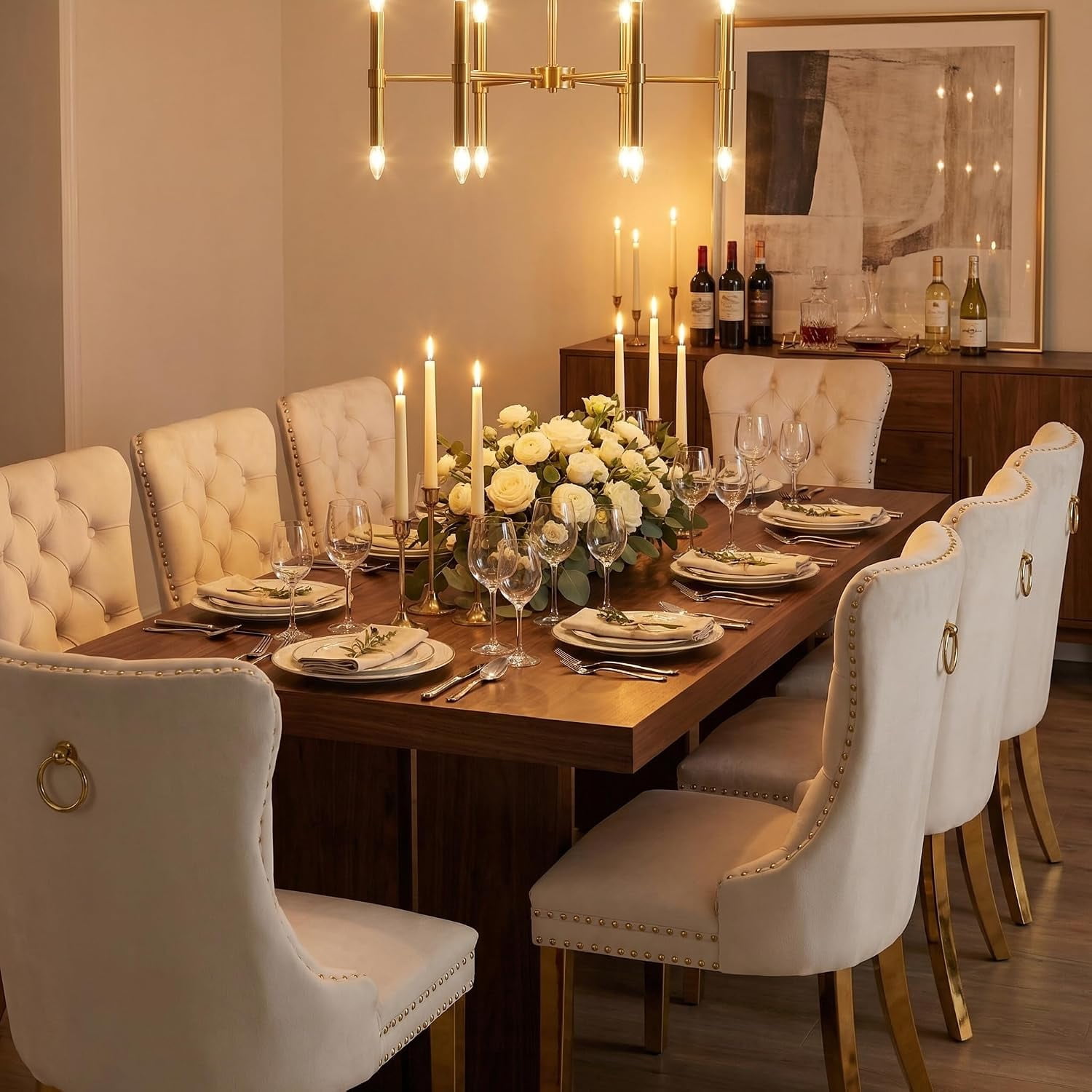 Collection Tufted Velvet Dining Chair, Nailhead Trim, Solid Wood Legs, Set of 2