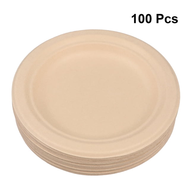 COOPHYA 100PCS Durable Beige Round Plate for Family Gathering and Dinner Party 6 Inches