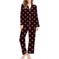 thumbnail image 5 of Winter Pajamas For Women Set Casual Cozy Loose Cardigan Heart Print Collar Long Sleeve Button Up Sleepwear Soft 2 Piece Outfits Loungewear Sets Black L, 5 of 5