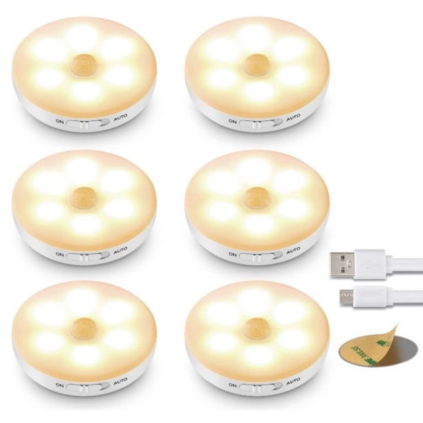 6 Pack Led Lights With Motion Sensor, Rechargeable Battery Led Lights, Indoor Lighting With Adhesive Magnetic Strip For Lighting Cabinet, Staircase, K