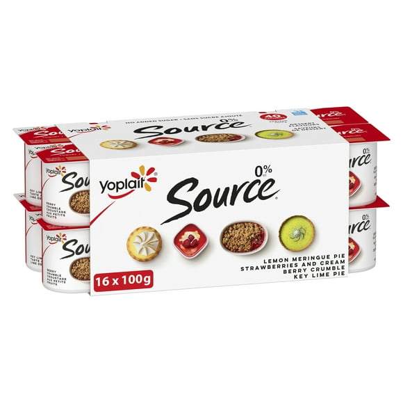 Yogourt traditionnel onctueux Yoplait Source 0 %, saveurs variées, sans sucre ajouté, 100 g, 16 unités 16x100g