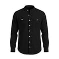 thumbnail image 4 of IYTR Men Hawaiian Shirt Stand-up Collar Cotton Linen Long Sleeve Shirts Pockets Loose Fit Beach Casual Top (Black,XL), 4 of 7