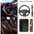 thumbnail image 3 of Jeiento Aztec Horse 12 PCS Car Seat Cover Full Set with Front Bucket Seat Cover Steering Wheel Armrest Cover Seatbelt Pads Trash Can Air Vent Holder Rearview Mirror Cover Coasters Keychain Red, 3 of 7
